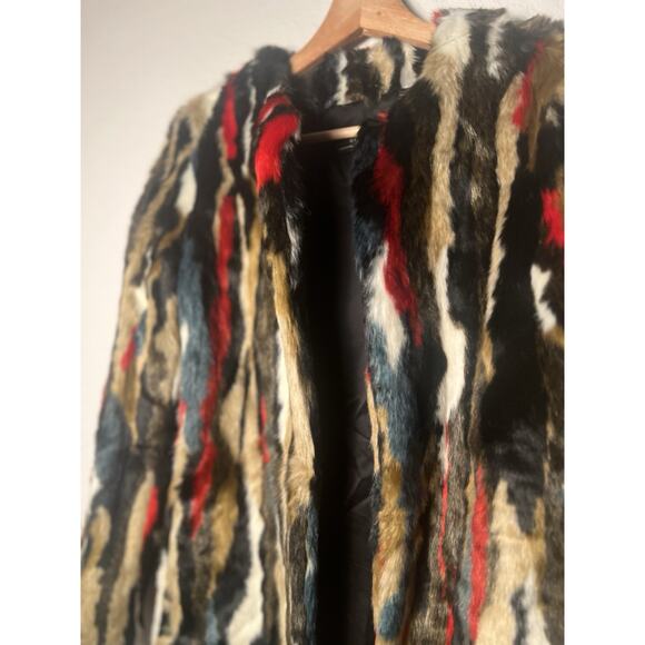Zara Multicolor Faux Fur Coat XS Long Statement Jacket Plush Textured Outerwear - Picture 2 of 12